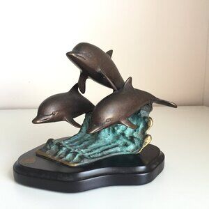 Bronze Sculpture of 3 Dolphins on a Wave by San Pacific International
